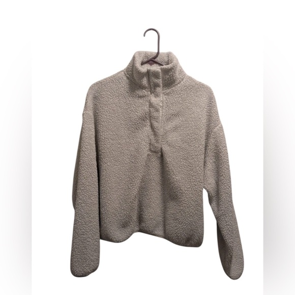 H&M Sherpa Fleece Pullover Half Snap Cream Size M - Picture 1 of 7